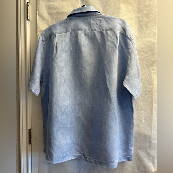 Faconnable light Blue 100% linen Casual Button Down mens Shirt Sz-L. E18 - Picture 2 of 10
